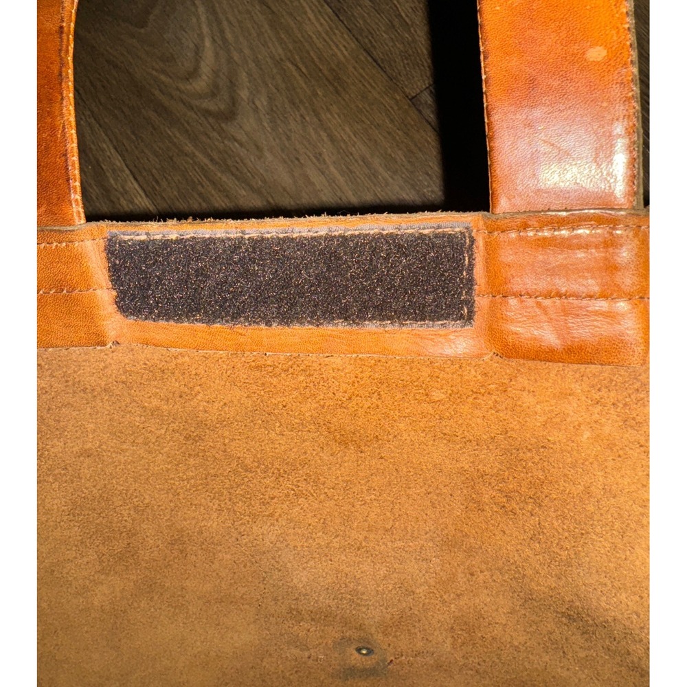 Leather Tote Laptop Bag Genuine Leather Top Handles Zippers Expandable Brown 15" - Picture 7 of 16